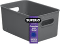 Superio Ribbed Collection - Decorative Plastic Basket Open Home Storage Bins Organizer, Medium Grey (1 Pack) Container Boxes for Organizing Closet Storage Bins for Shelves Drawer Shelf 5 Liter