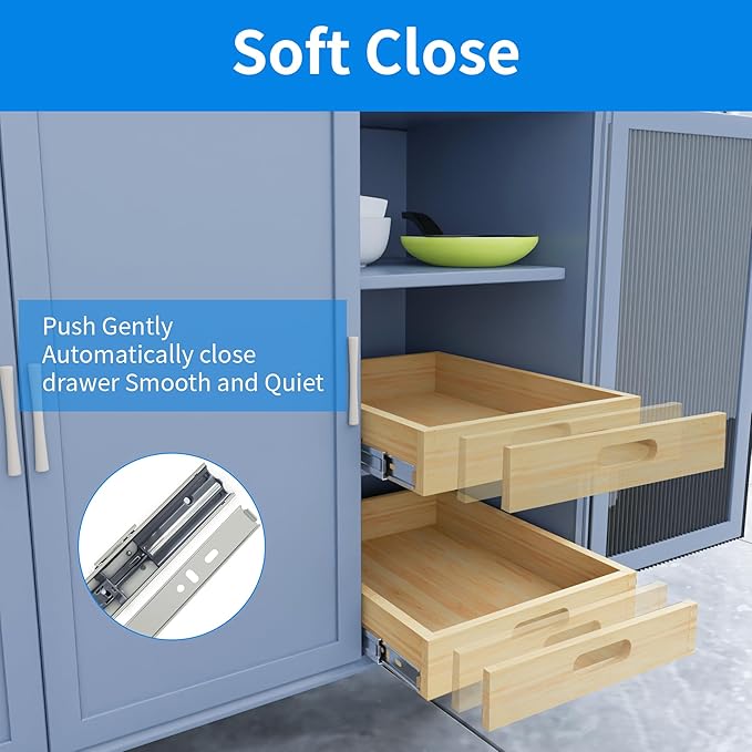 2 Set Pull Out Cabinet Organizer, Soft Close Slide Out Wood Drawer Storage Shelves for Kitchen, Base Cabinet Organization for Pantry, Finished, Heavy-Duty, Bottom Assembly (27” W x 21” D)