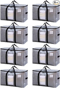 TAILI Extra Large Moving Bags, 8 Pack Silver Heavy Duty Totes for Storage with Visible Window, Wrap Around Handles, Storage Bags for Space Saving, Alternative to Moving Boxes