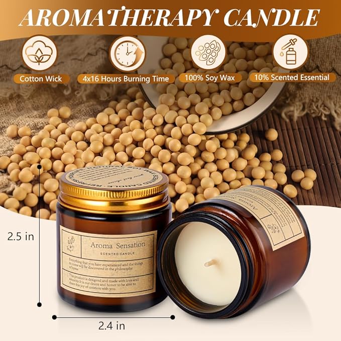 4 Pack Lavender Candles for Home Scented,Amber Jar Aromatherapy Candle Gifts for Women,Scented Candles Set for Mother's Day Christmas Valentine Thanksgiving Brithday Gifts,Soy Wax Candle Set