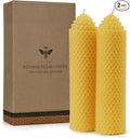 Beeswax Pillar Candles Set of 2 - Handmade Pure Beeswax Rolled Candles for Gift & Home Decor (1.5×6 in)