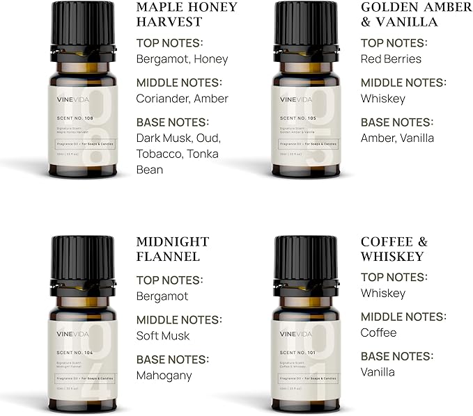 VINEVIDA [Set of 8] Autumn Scents for Candle Making, Made in USA Candle Fragrance Oil, Soap Making Essential Oils, Diffuser Oil Scents