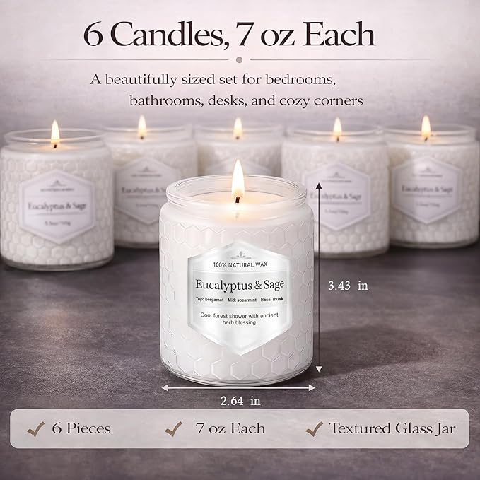 Scented Candles Gift Set for Women, 6 Pack Aromatherapy Soy Candles for Home, Long Lasting Decorative Jar Candles for Birthday, Relaxation, Self Care