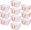KYODOLED Clear Moving Bags with Orange Handles, 10-Pack Heavy Duty Storage Totes for Clothes & Bedding, Extra Large 27"x14"x15" (24 Gal), Foldable Transparent Organizer with Label Pocket, PP Material