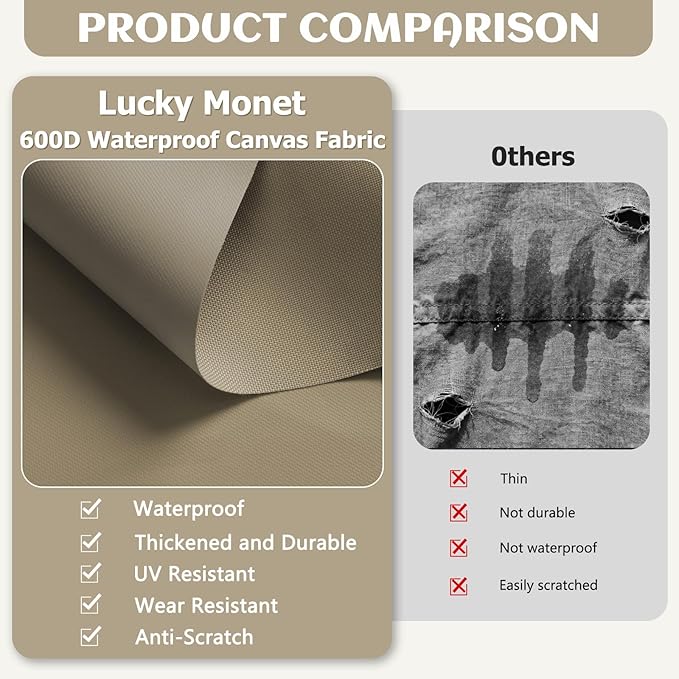 Waterproof Marine Canvas Fabric by The Yard 58" W 600D PVC Backing Water-Resistant Polyester Fabric Upholstery Material for Outdoor Indoor Marine Awning Tent Boat Furniture Cover DIY, 10 Yards Khaki