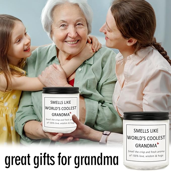 Grandma Gifts, Mothers Day Gift for Grandma from Grandchildren Granddaughter Grandkids, Smells Like World's Coolest Grandma Lavender Candles