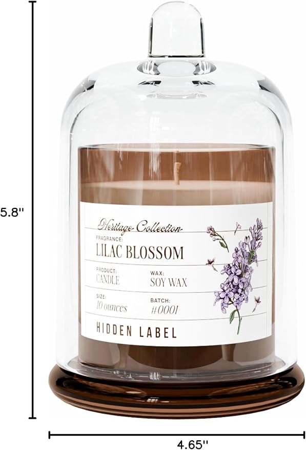 Hidden Label Lilac Blossom Scented Candle - 10oz Non Toxic Candles for Home Scented with Clear Bell Jar, Natural Soy Wax Aromatherapy Candle for Spa/Yoga/Meditation & Stress Relief Gifts