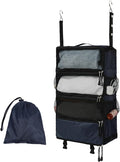 TABITORA Travel Luggage Organizer Hanging Packing Cubes Portable Hanging Shelves Carry on Closet for Suitcase with 2 Hooks,Collapsible(Navy,M)