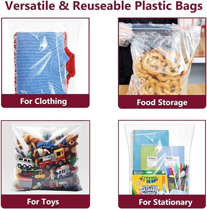 Large Plastic Bags With Zipper Top,5 Gallon,18" x 24",10 Pack,Extra Large Storage Packaging for Clothes,Travel, Moving, Large Reusable Bags,Heavy-Duty,BPA-Free, 2.36-mil Thick Clear