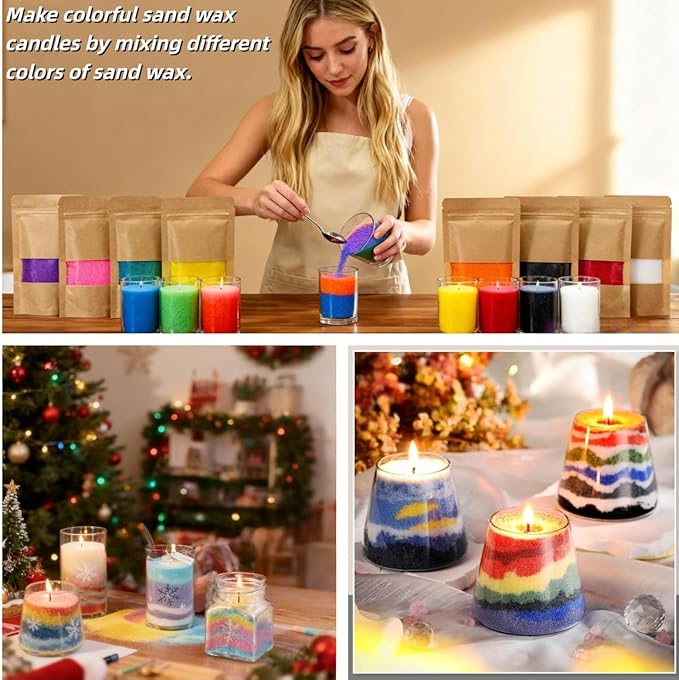 PHYMAT Unscented Plant-Based Colored Candle Sand Wax Bulk, 1.1LB Pearled Candle Wax, Refillable Sand Candles with 50pcs Wicks Kit for DIY Handmade Candle Making, Party, Wedding, Home Decor