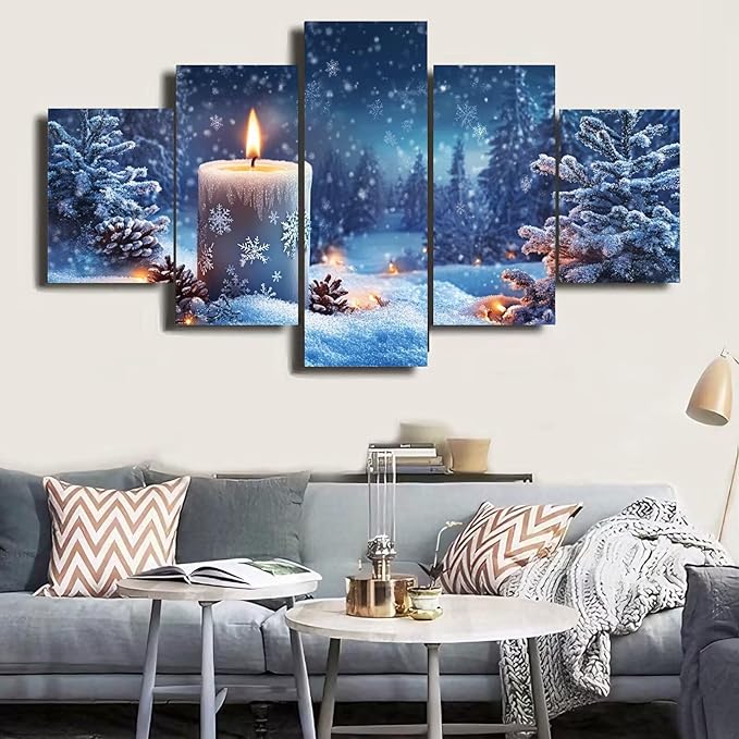 Diamond Art Kits for Adults Beginners Candle 5D Diamond Painting Kits Winter DIY Rhinestone Embroidery Large Wall Art and Crafts,Paint by Numbers kit for Adults for Home Decor 30x59in 5 Pack 0b-823