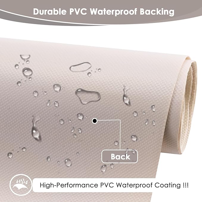 Waterproof Canvas Fabric by The Yard 60" W 600 Denier PVC Backing Water Repellent Polyester Upholster Fabric Material for Indoor Outdoor Marine Awning Tent Craft DIY(1 Yard, Beige)