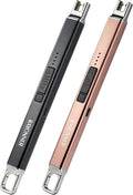 RAYONNER Electric Candle Lighter Rechargeable USB-C Plasma Arc Lighter with Hanging Hook Windproof Flameless Igniter for Camping Grill Home Decor Gifts (2 Pack - Black&Rosegold)