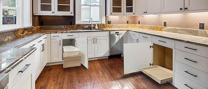 Couver Pull Out Drawers For Cabinets, 16.5"W x 21"D X 4"H Soft Close Slide Out Wood Shelves Storage Organizer for Kitchen, Finished, Heavy-Duty, Bottom Assembly
