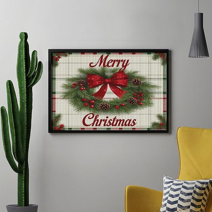 AIVKIEJK Diamond Painting Kits for Adults - Red Bow & Green Leaves Merry Christmas Painting DIY 5D Full Drill Diamond Dots Paintings with Diamonds Gem Art and Crafts Home Decor 8"x12"