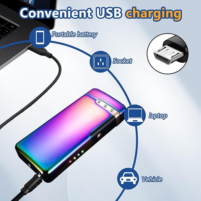 Electric Lighter Plasma Lighters USB Rechargeable Lighter with LED Battery Indicator No Butane Windproof Lighters IdWD867eal for Candles, BBQ, and Travel (Color)