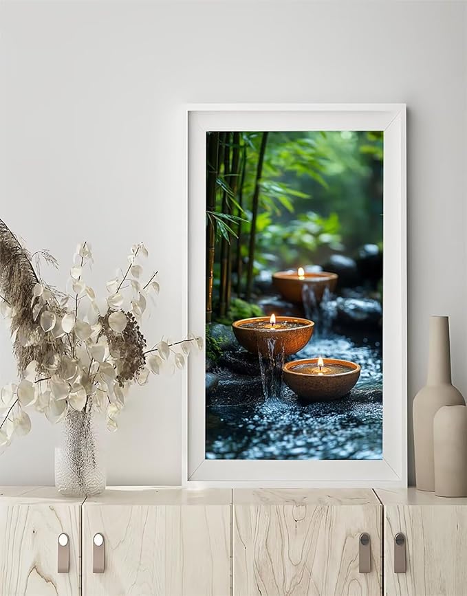 Bamboo Diamond Art Kits Adults, 5D Diamond Painting Candle, DIY Round Full Drill Crystal Art Kits for Adults, Rhinestone Embroidery Cross Stitch Gem Paintings for Room Decor, Gifts 16x32in 09R5-4D