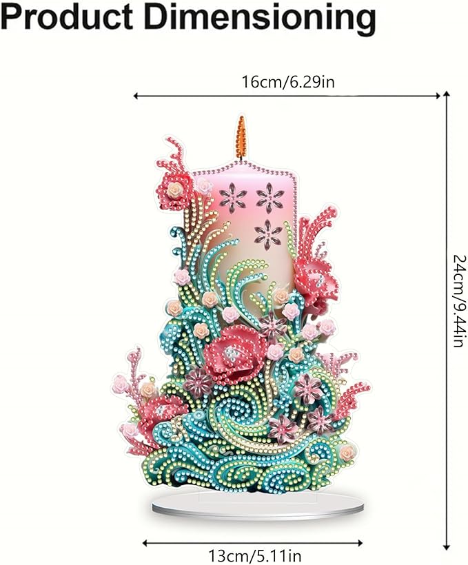 5D Diamond Art Candle Ornaments Kits, DIY Christmas Flower Candle Diamond Art Painting Desktop Ornament, Special Shaped Crystal Diamond Art Painting Tabletop Home Office Decor-03-Flower Candle