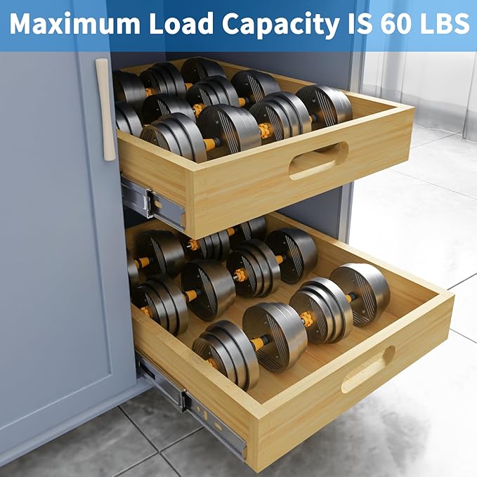 2 Set Pull Out Cabinet Organizer, Soft Close Slide Out Wood Drawer Storage Shelves for Kitchen, Base Cabinet Organization for Pantry, Finished, Heavy-Duty, Bottom Assembly (27” W x 21” D)