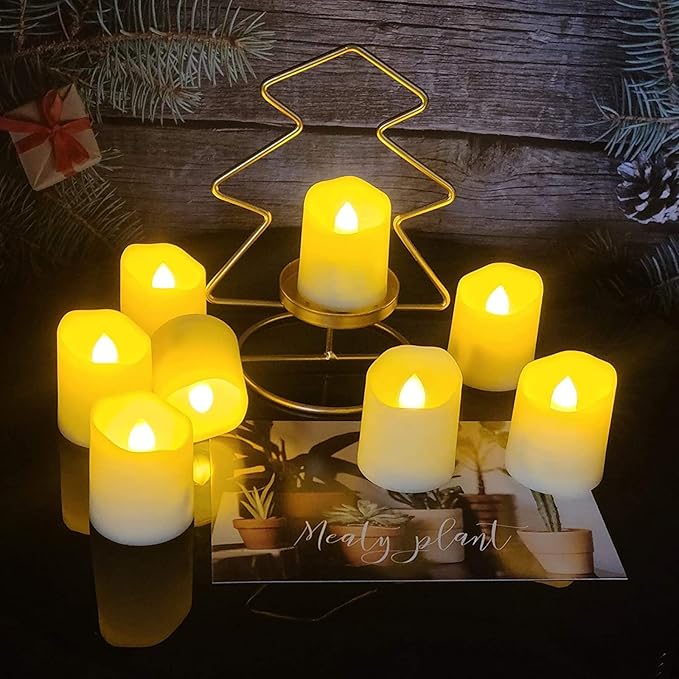 12pcs LED Rechargeable Tea Lights with Remote Timer and USB Charging Base, Flameless Votive Candles Flickering Warm White Electric Fake Tealights
