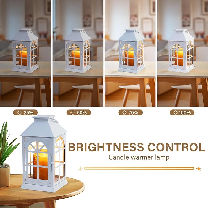 Candle Lamp Warmer with Timer,Compatible with 3 Wick Candles/Large Candel Jars,Electric Candle Warmer Lamp Dimmable Lantern Style,Fully Enclosed Designed and Hanging Up-White