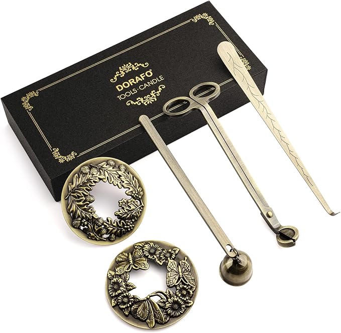 DORAFO 5 in 1 Candle Accessory Set Including Wick Trimmer、Candle Topper、Candle Snuffer、Wick Dipper Staniless Steel Candle Care Kit with Gift Package for Gifts - Bronze