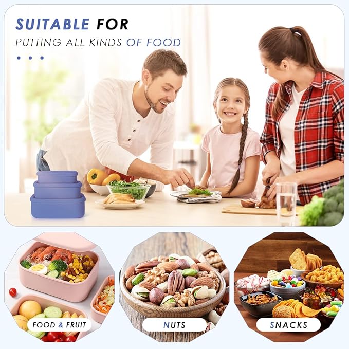 Silicone Food Storage Containers, Set of 3 Rectangular Bento Lunch Box Containers with Lids, Hard-Shell Silicone, Airtight, Microwave, Dishwasher and Freezer Safe (10oz, 23.6oz, 44oz)