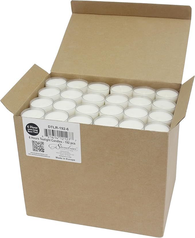 Stonebriar Bulk 24 Pack Unscented Smokeless Long Burning Clear Cup Tea Light Candles with 6 to 7 Hour Extended Burn Time