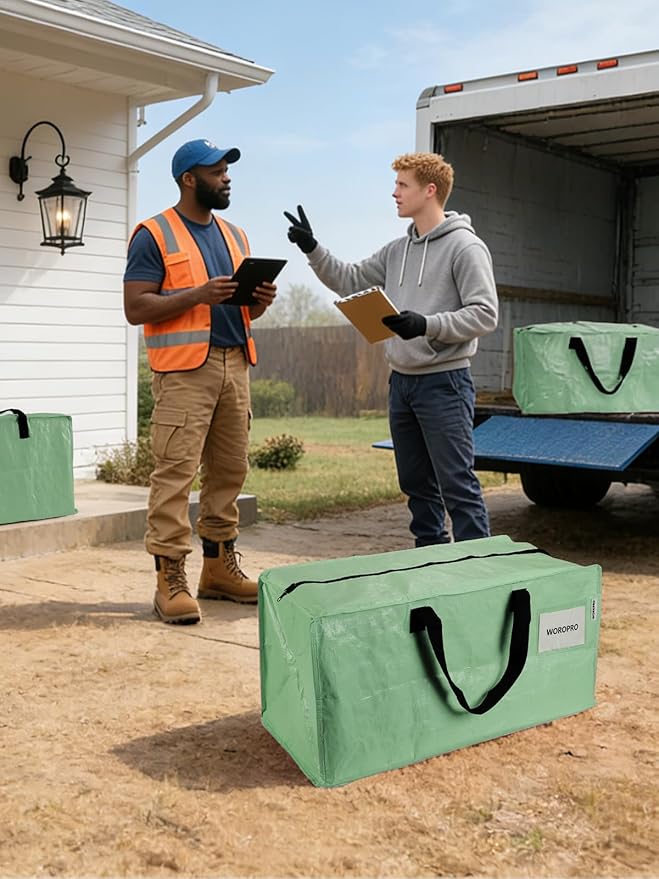 WORKPRO 8 Pack Extra Large Moving Bags with Zippers & Carrying Handles Backpack Straps, Heavy-Duty Storage Tote for Space Saving & Storage, Alternative to Moving Box (Green)