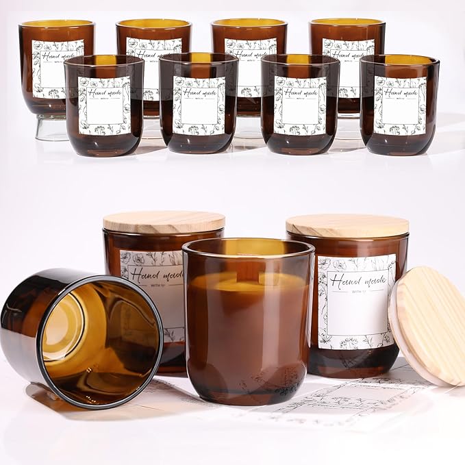 LETINE 12PCS 8oz Amber Glass Candle Jars with Lids - Premium Candle Making Kit, Airtight Candle Vessels with Lids for Crafts, Storage & Gifts, Ideal for Wedding Favors, DIY Candle Business & Home Use