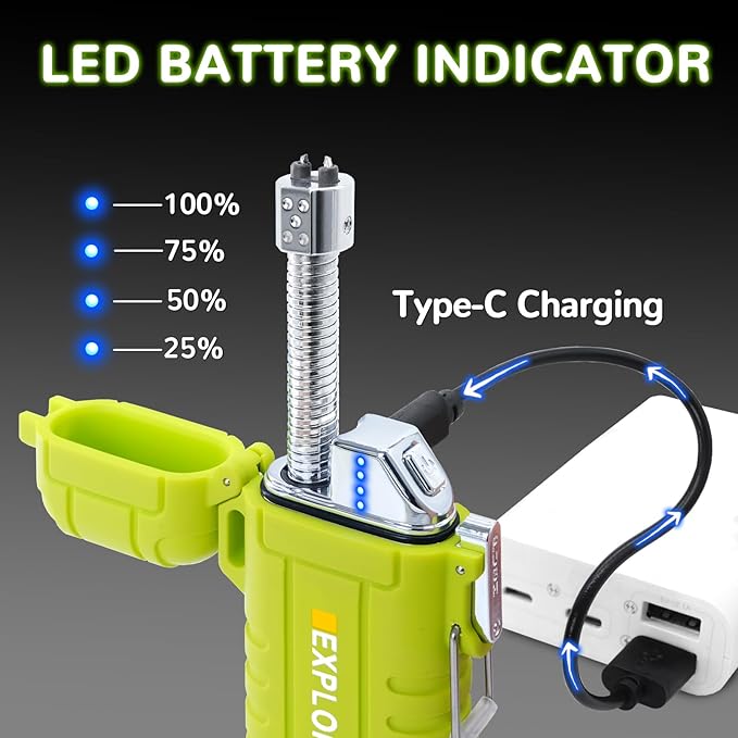 Laffizz Waterproof Lighter Outdoor Flexible Neck Windproof USB Rechargeable Plasma Lighters Flashlight Flameless Electric Arc Lighter for Candle Camping Hiking Outdoor Survival Activities Tatical Gear