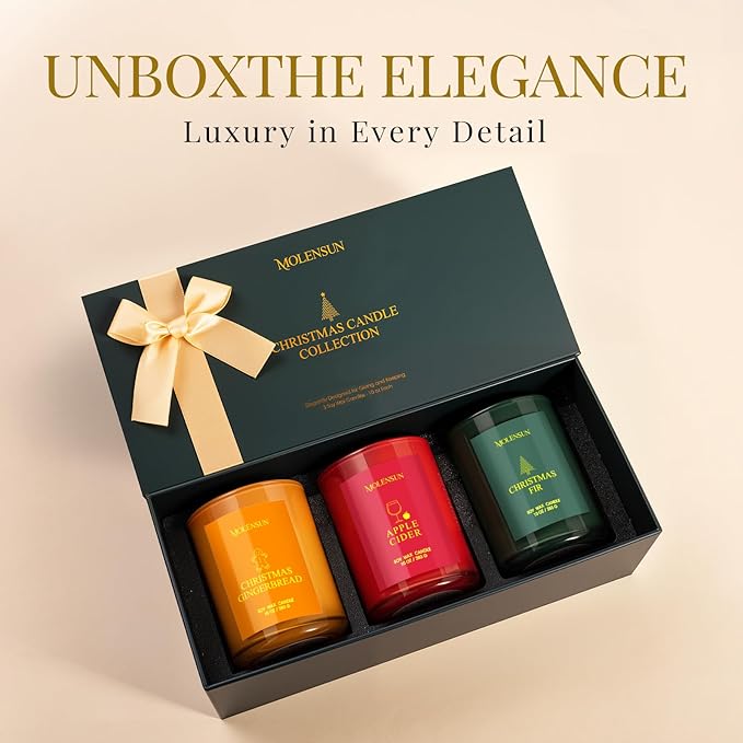 Valentine's Day Candles Gift Set, 3 Pack 30oz Scented Candles for Home, Soy Candle Scents of Apple Cider/Gingerbread/Fir, Luxury Gift Box, Holiday Birthday Gifts for Women & Men