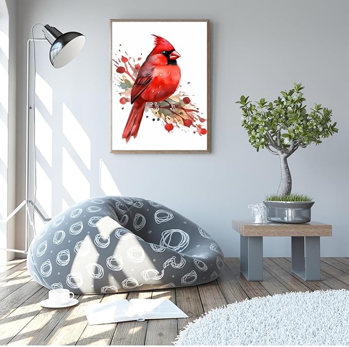 GUAIEUW Proud Red Bird Diamond Painting Kit for Adults, Full Round Diamond Cardinal Bird 5D Diamond Painting DIY Art Crafts for Winter Home Wall Decor Holiday Gift 8x12 Inch