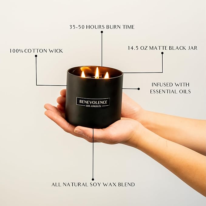 Benevolence LA 3 Wick Candle, Black Berries (Baies) Large Christmas Scented Candles | Soy Holiday Candle for Women and Men | Home Fragrance | Aromatherapy | Bathroom Freshener 14.5 Oz, 45 Hour Burn