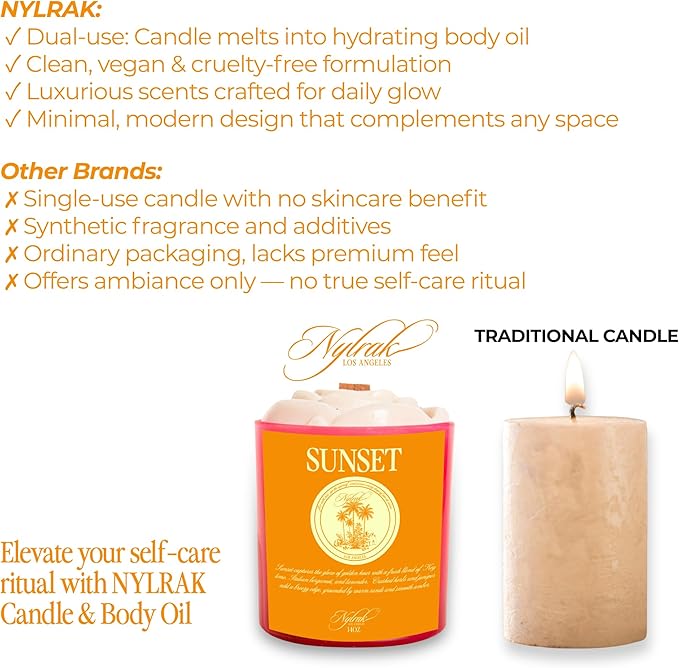 Body Oil Massage Candle | Melts into Skin Softening Warm Massage Oil - Natural Wood Wick - Soy & Coconut Wax - Grapefruit & Key Lime with Citrus Notes - Self Care Gift (Sunset 9oz)