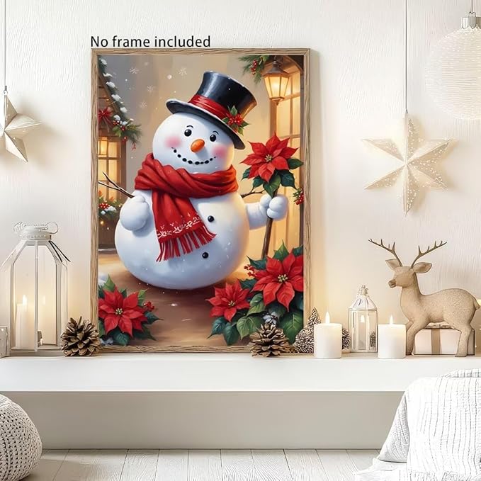 QZOTRXI 5D Snowman Diamond Art Painting Kits for Adults, Cute Christmas Snowman Round Full Drill Winter Diamond Art Crafts for Home Wall Decor Gift 8x10 Inch