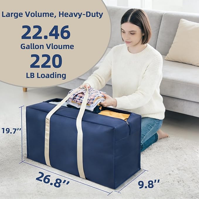 6 Pack Moving Bags, Blue Storage Bags, Packing Bags with 2 Metal Zippers & Carrying Handles, 22.46 U.S. Gal Large Storage Bags for Clothes, Dorm Room Essentials, Moving Box Alternative