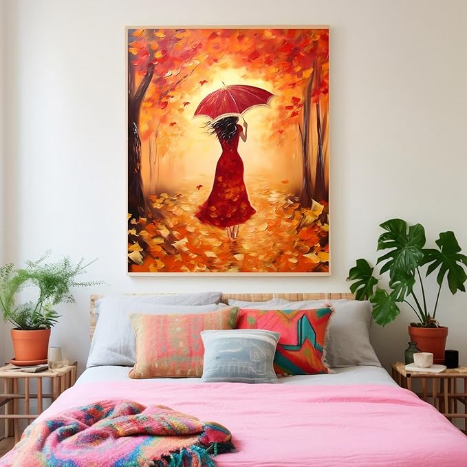 GUAIEUW 5D DIY Diamond Painting Kits for Adults - Autumn Beautiful Woman Diamond Painting, Full Round Diamond Canvas Diamond Art by Numbers Painting Kit Gift, Home Wall Decor 16x24 Inch