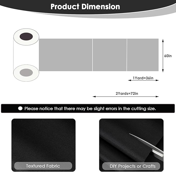Waterproof Canvas Fabric by The Yard 60" W 600 Denier PVC Backing Water Repellent Polyester Upholster Fabric Material for Indoor Outdoor Marine Awning Tent Craft DIY(2 Yards, Black)