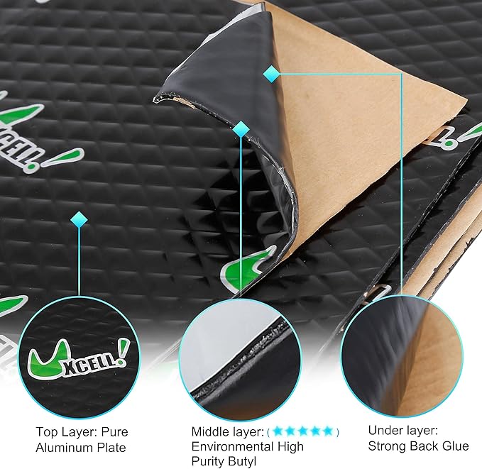 uxcell 34pcs 80mil 36sqft Car Sound Deadener Heat Insulation Mat Butyl Pad Damping Self Adhesive Deadening Material Roof Floor Sound Barrier Black