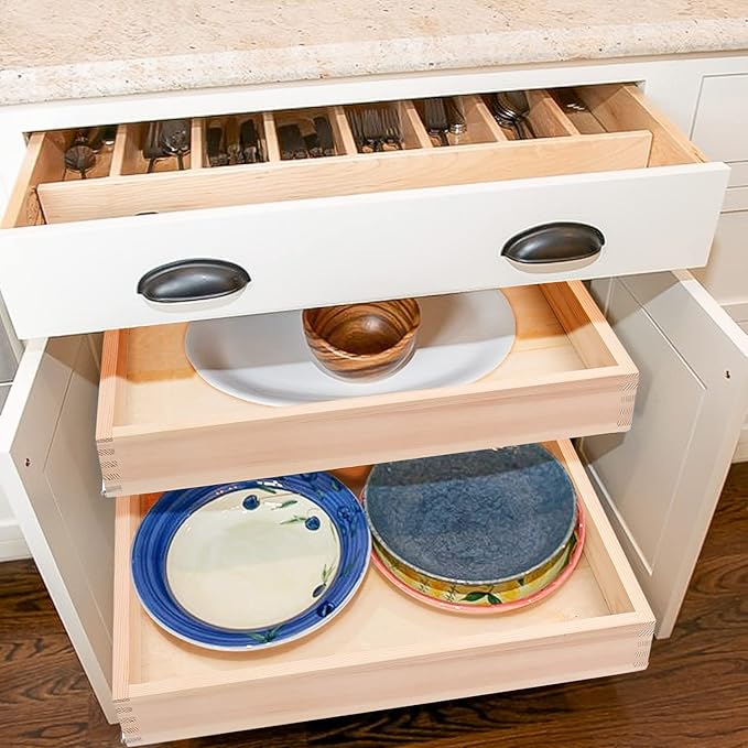 23”W x 21”D x 3”H Soft Close Slide Out Wood Drawer Organizer for Kitchen, Bottom and Side Assembly (Cabinet Opening>23.5 inches for Bottom Assembly, Opening= 23 inches for Side Assembly)