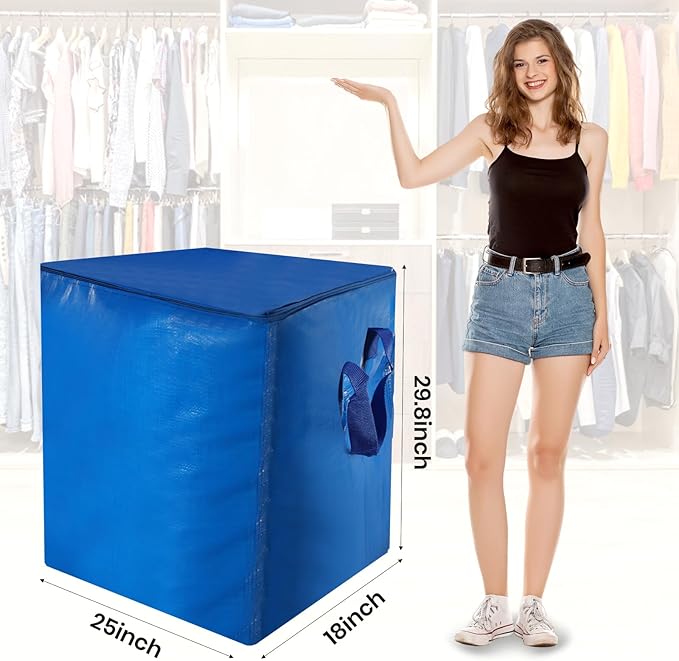 2 Pack 55-Gallon Heavy Duty Moving Bags, Large Storage Totes with Zipper, Alternative to Moving Boxes for Storage, Seasonal Clothes, Student Moving, College Dorm (Blue)