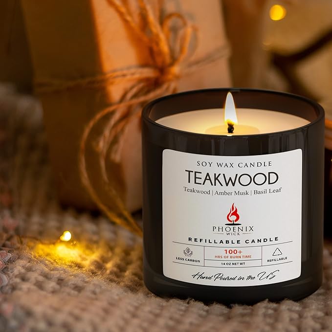 Phoenix Wick Candle Pack – Transform Anything Into A Candle – Candle Making Kit with Wick + 7oz Wax (Teakwood Scent)