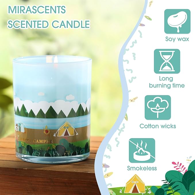 Happy Camping Candle,Fresh Forest Scented Candles,Candles for Home Decor,Summer Vacations Gifts for Friends,Adventure Lover,Travel,Climber,Hiker,Soy Wax Candle,10oz