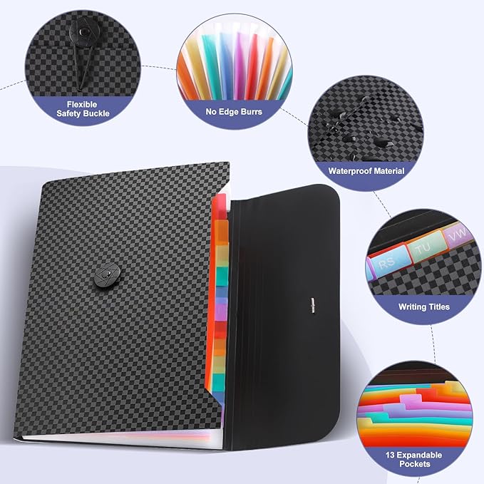 File Organizer, 13-Pocket Expanding Folder +Accordian Folder | Great for Home, Office, Travel & Classroom