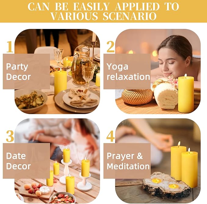 3 Packs Beeswax Pillar Candles, 100% Pure Beeswax Candles with 35 Hours Burn Time, Smokeless & Dripless Bees Wax Candles for Home Decor, Prayer, Christmas Party(2x4 inch)