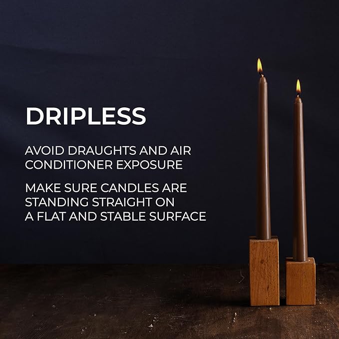 CANDWAX 10 inch Taper Candles - Set of 4 Dripless Tapered Candlesticks - Unscented, Perfect for Dinner and Household Use - Brown Candles for Home Decor