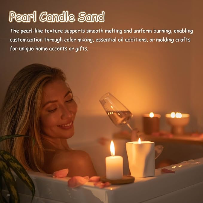 MECCANIXITY Pearled Sand Candles with 50 Pcs Wicks 21Oz / 600g Candle Beads Refillable Powder Sand Wax Making Kit for Thanksgiving Christmas Wedding Party DIY Home Crafts, Blue