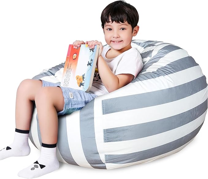 Lukeight Stuffed Animals Storage Bean Bag Chair Cover Only (Ships Empty, No Filling) - Velvet YKK Zipper Beanbag Cover for Kids and Big kids, Washable Plush Toy Organizer, X-Large 30" D x 18" H