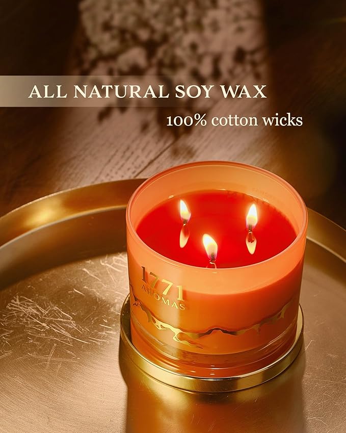 Pumpkin Spice Scented Candles - 100% Natural Soy Wax - Large 3 Wick Jar Candle - Up to 50 Hours Burning Time - Candles for Home - Gift-Ready Candle for Men & Women - Aromatherapy